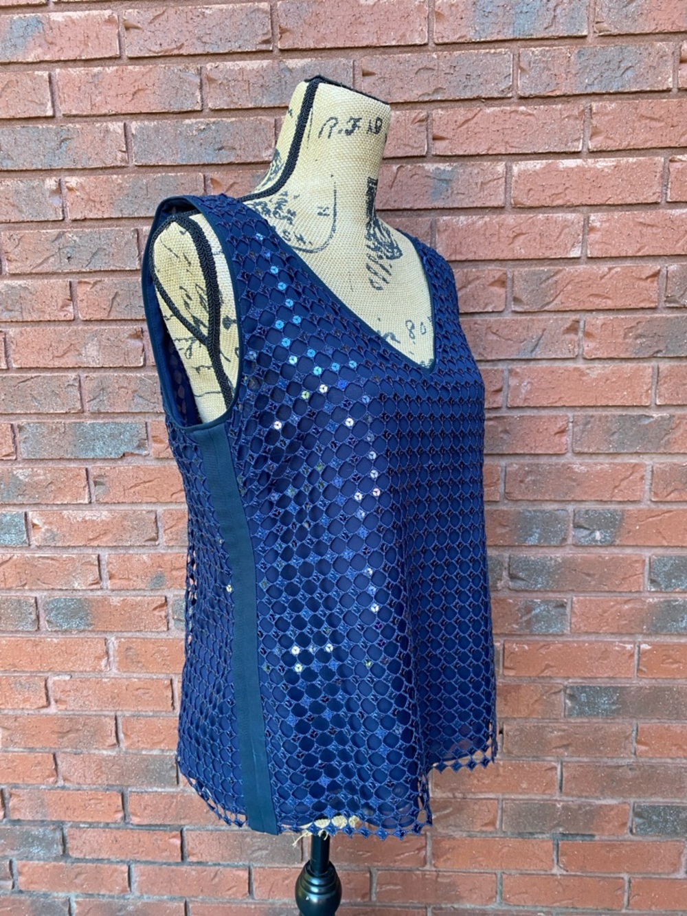 Worth Navy Blue Sequin V-Neck Camisole 10